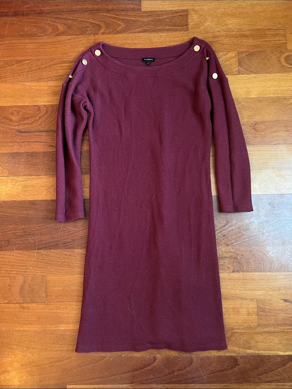 Talbots Burgundy Knit Long-Sleeve Dress with Shoulder Buttons